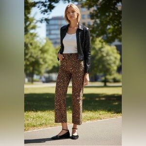 Anthropologie Maeve Colette Cropped Ponte Pants  Wide-Leg Size 24 NWT Leopard